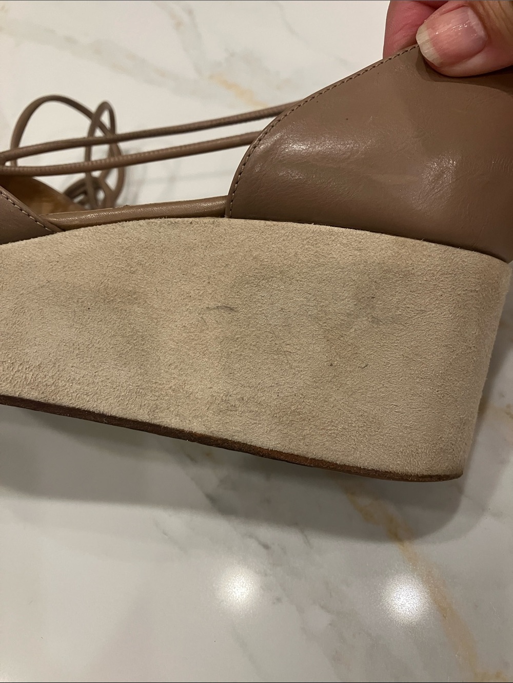 Rare Brunello Cucinelli Leather/Suede Ankle Lace Flatform Wedge Sz 40 Taupe- EUC - Picture 13 of 14